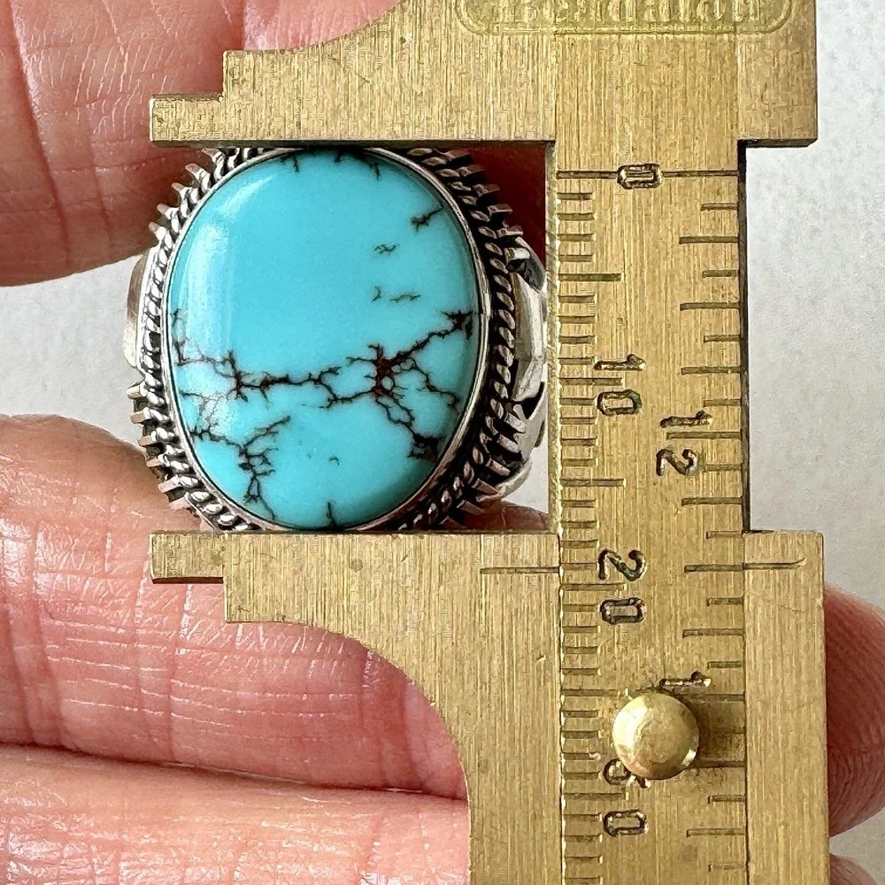 Big Navajo Mens Turquoise Ring Sz 10 Lightning Signed Denetdale Sterling Native